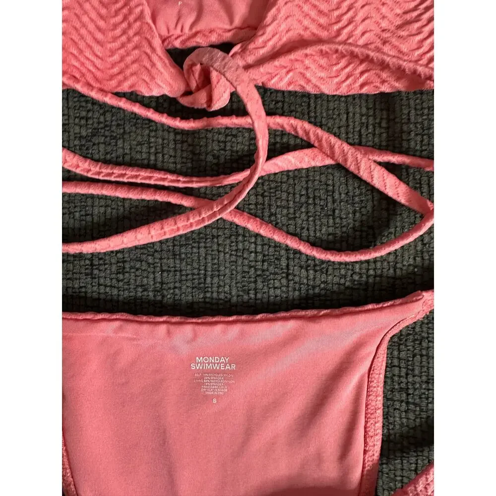 Monday Swimwear St.martin Bikini Top Bottom Set Textured in Azalea Pink size P/S